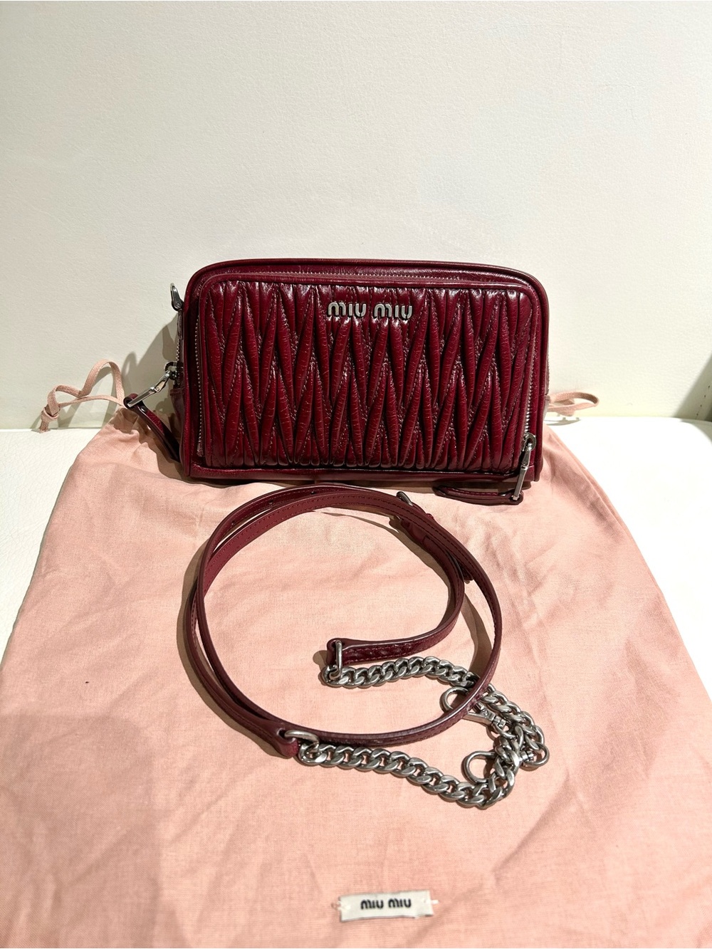 Miu Miu Quilted Leather Bandoliera Crossbody Bag with antique Silver Hardware